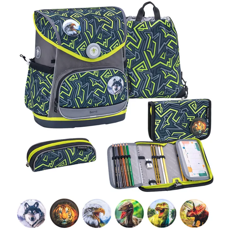 Belmil Schulranzen Premium Compact Plus Set 5-teilig Iguana