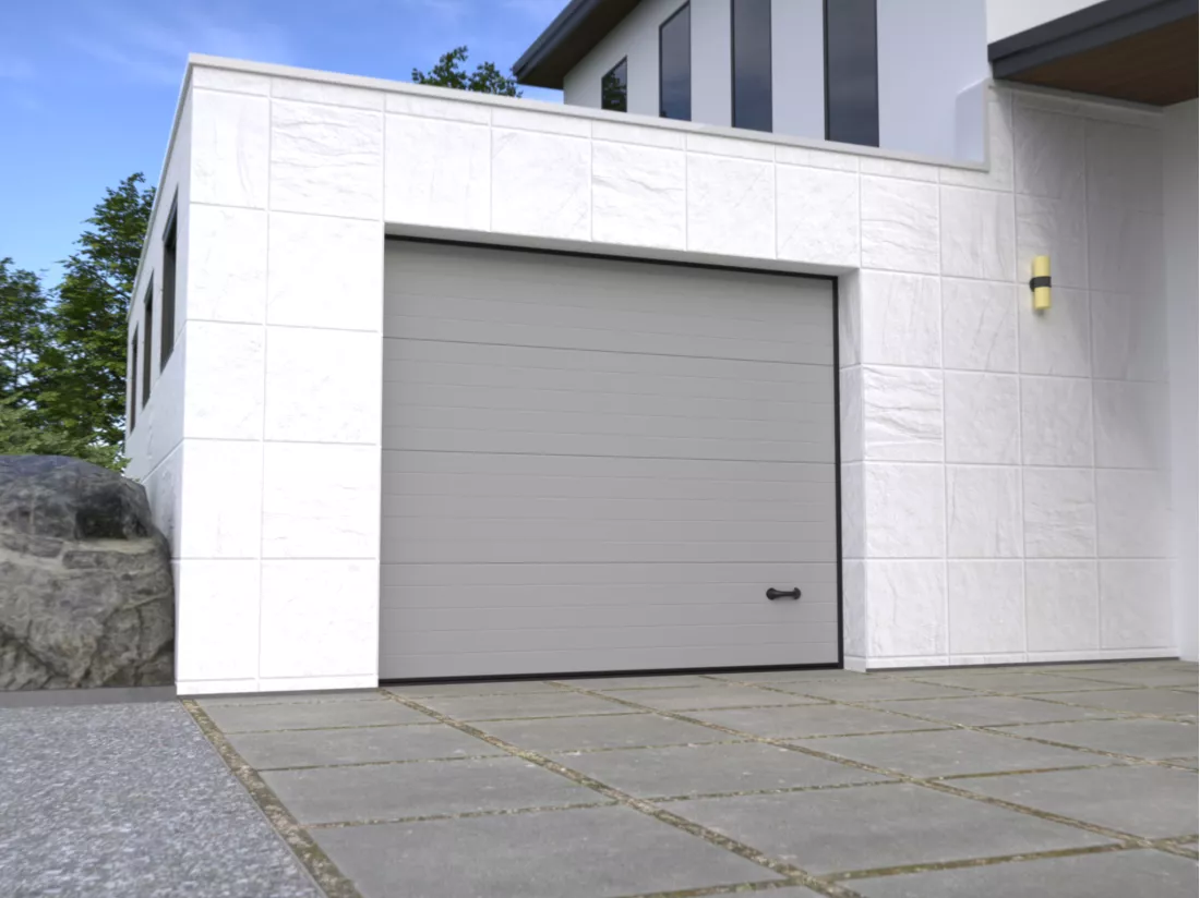 Porte de garage sectionnelle sur mesure rainurée grise - METRONIA