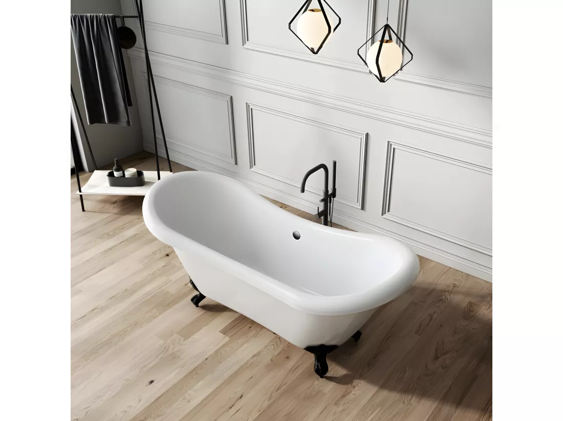 Baignoire ancienne rétro sur pieds DARLINGTON Blanche 175 cm Pieds d'Aigle Cuivre rouge vieilli
