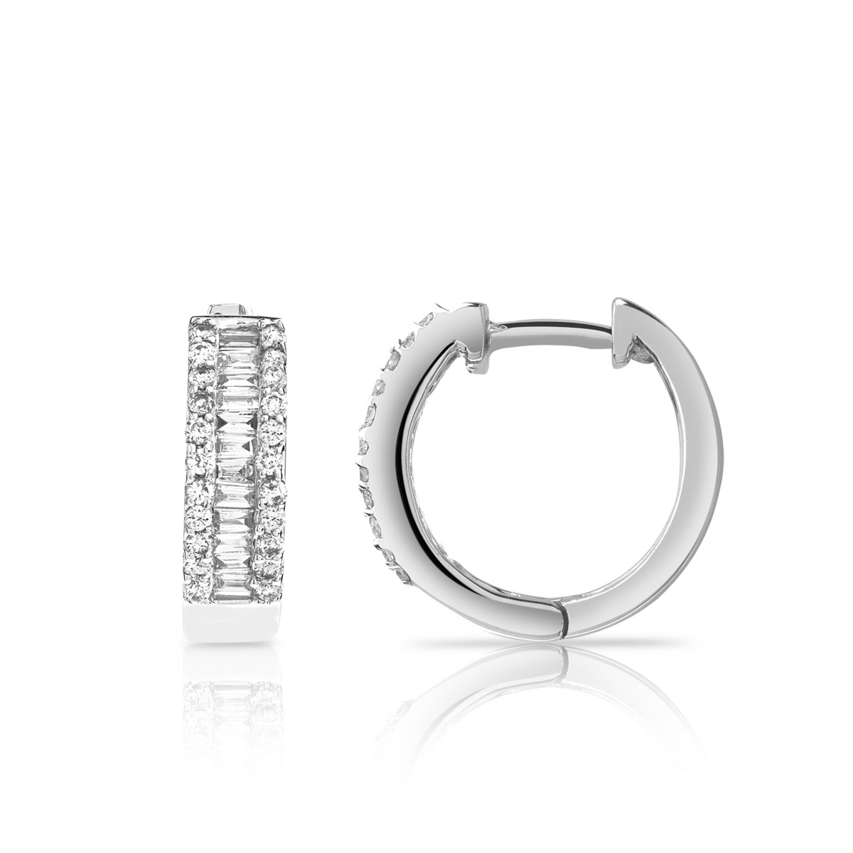 Créoles or 750 blanc demi-tour diamants 15 mm