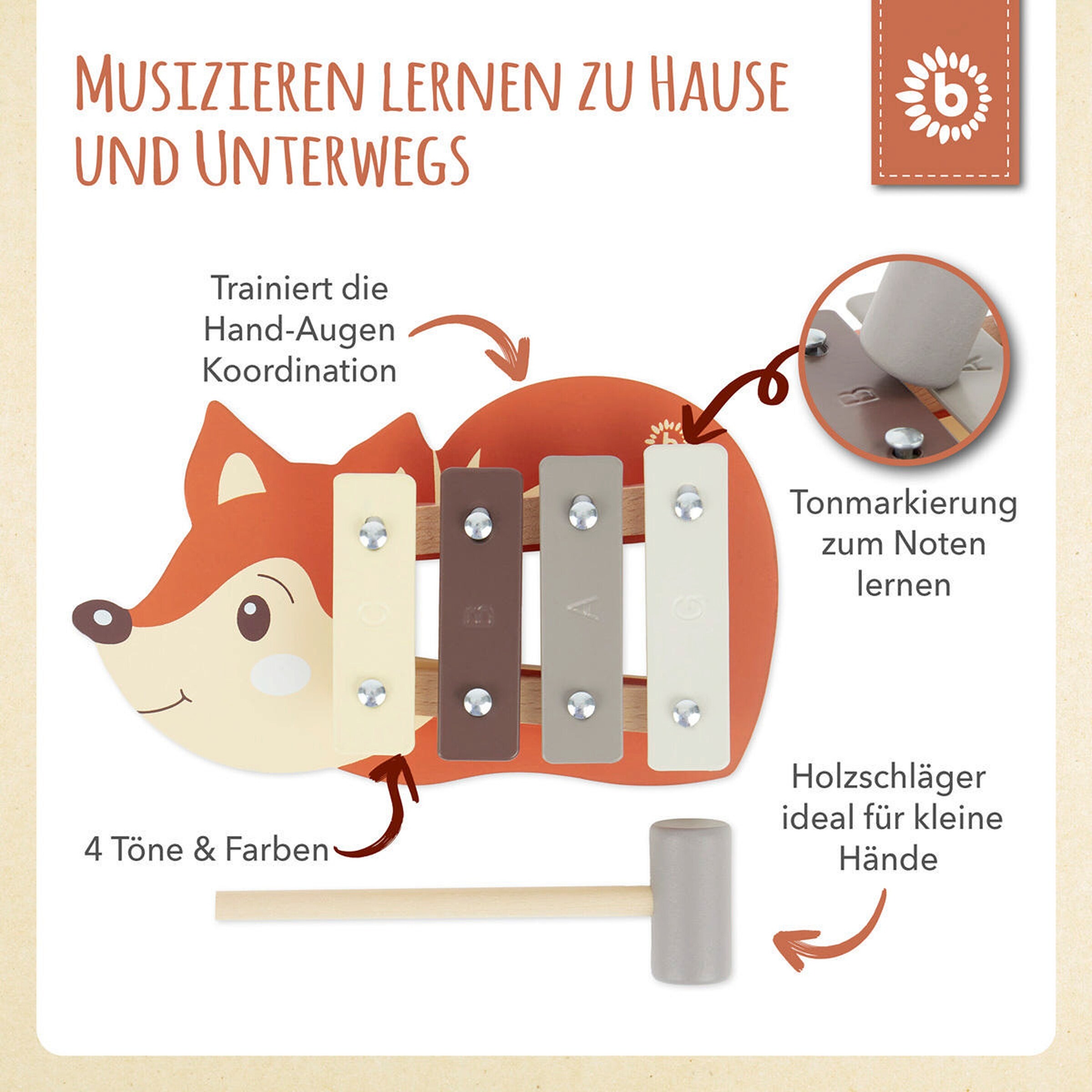 Bieco Xylophon Fuchs - ab 12 Monate Braun
