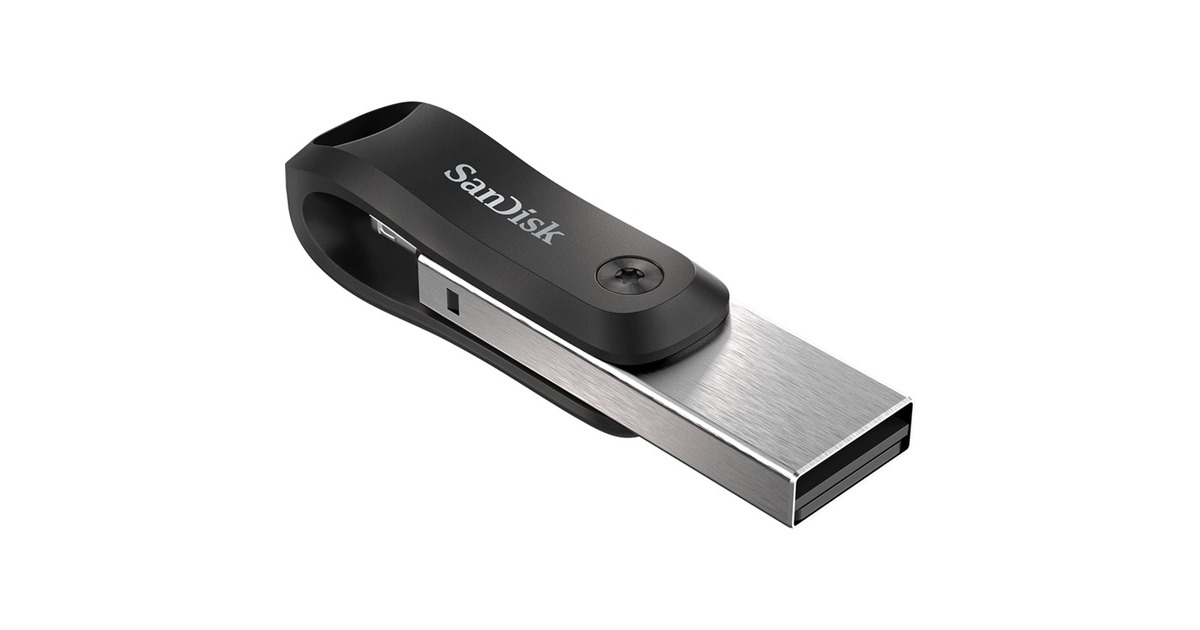 SanDiskiXpand Go 128 GB usb-stick  (Zwart/zilver, USB-A 3.2 Gen 1, Apple Lightning Connector)