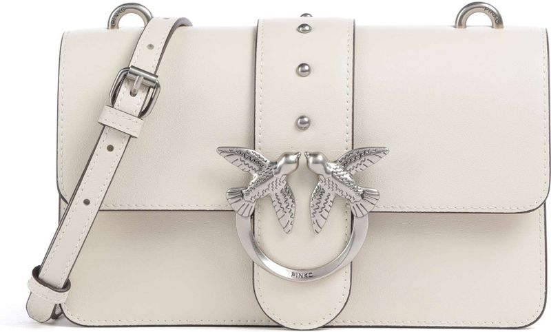 PINKO - Love One Mini CL Shoulder Bag - Bianco Seta - Schoudertas - Old Silver