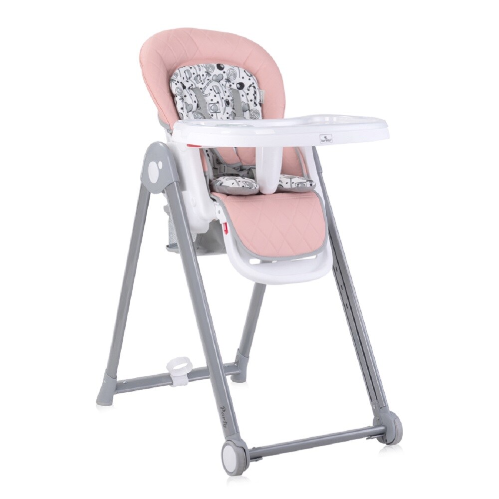 Lorelli Kinderhochstuhl PARTY Rollen Höhe Lehne Fußstütze Tisch sind einstellbar pink