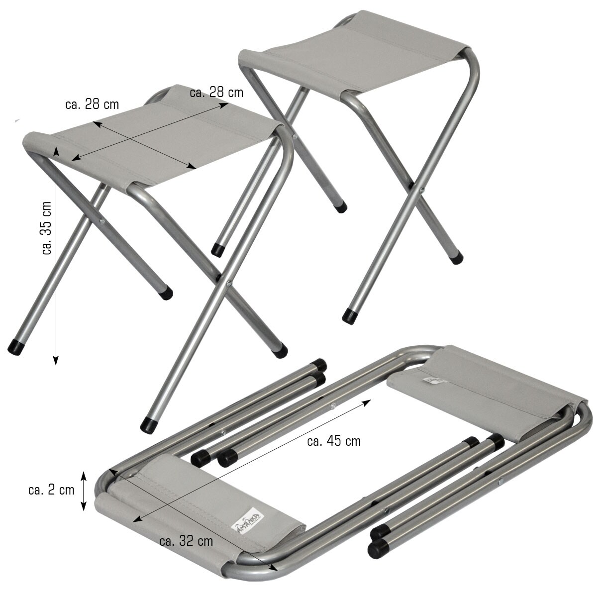 Klappbarer höhenverstellbarer Campingtisch 120x60x70cm mit 4 Falthocker Campingtischset Kofferformat