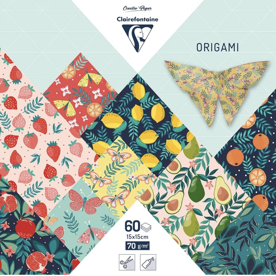 (60er Set) 15x15cm Origami Papier DIY Bastel Faltpapier 70gm2 (95357C) - Fruchtiger Garten