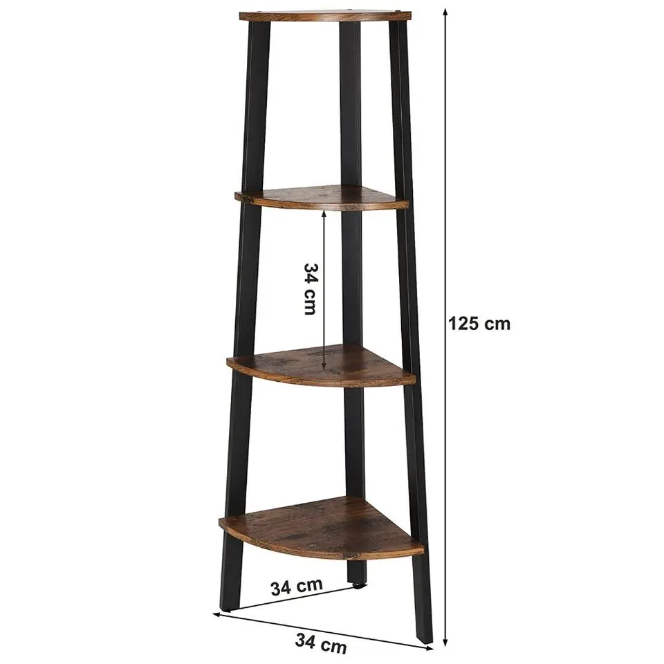Boekenkast - hoekkast - 4 legplanken - 34x125x34 cm - vintage bruin