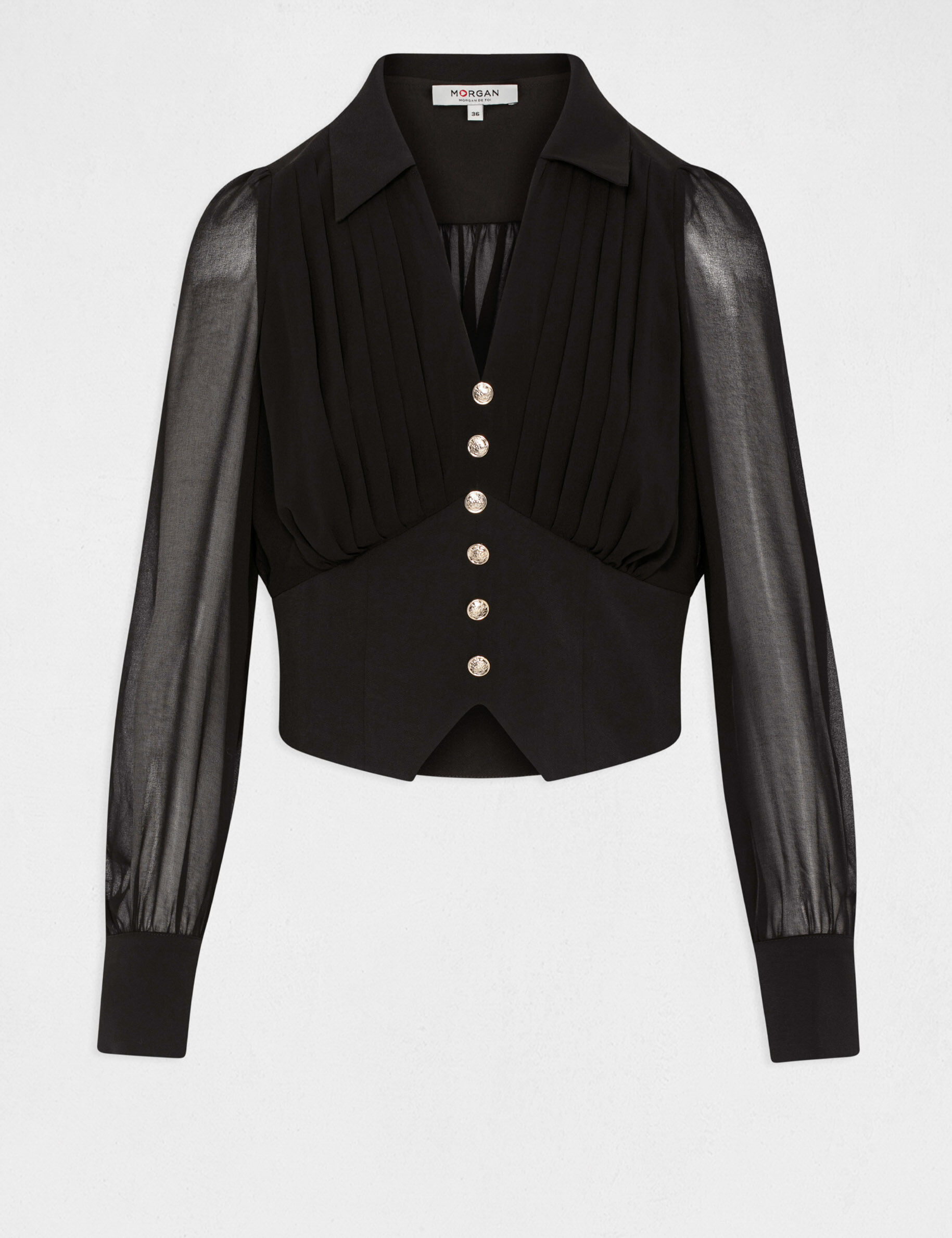 Blouse manches longues avec plis noir femme - noir