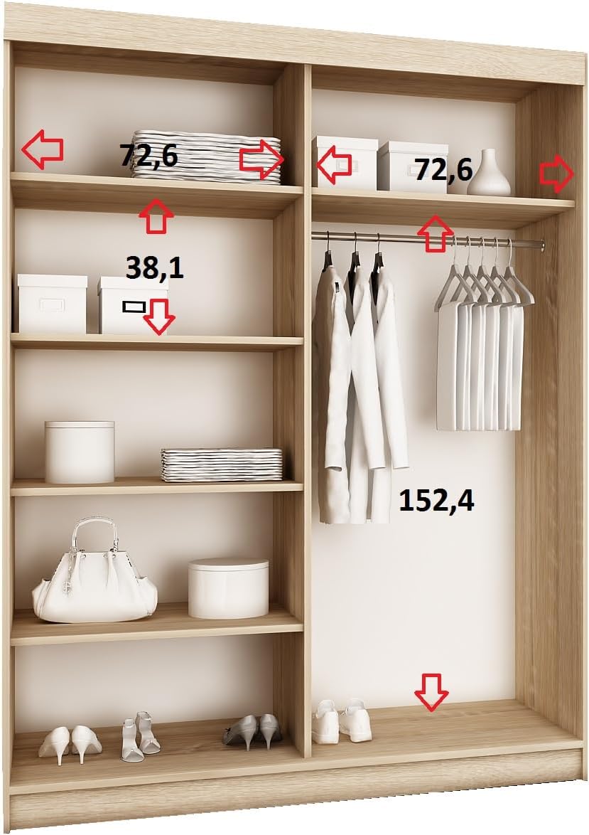 KIER FURNITURE Schiebegarderobe - Schrank Schlafzimmer – Schlafzimmerschrank – Wardrobe Bedroom – Kleiderschränke – Kleiderschrank Sonoma-Eiche – 150x200x62 cm
