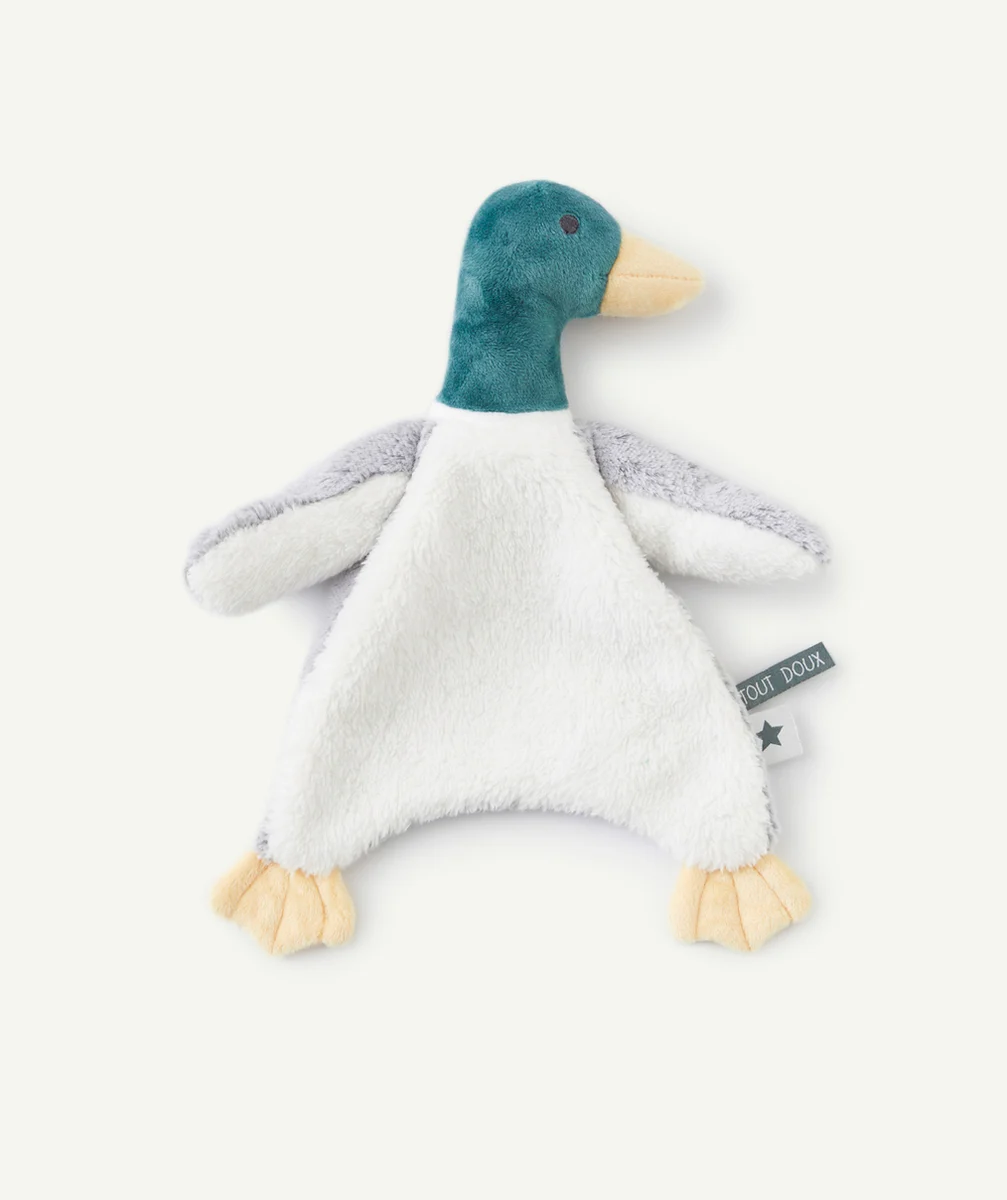 DOUDOU CANARD VERT JAUNE ET GRIS TOUT DOUX