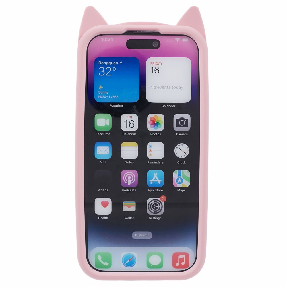 iPhone 14 Pro Max 3D Silikon Case Hülle mit Süssen Katzenohren - Rosa