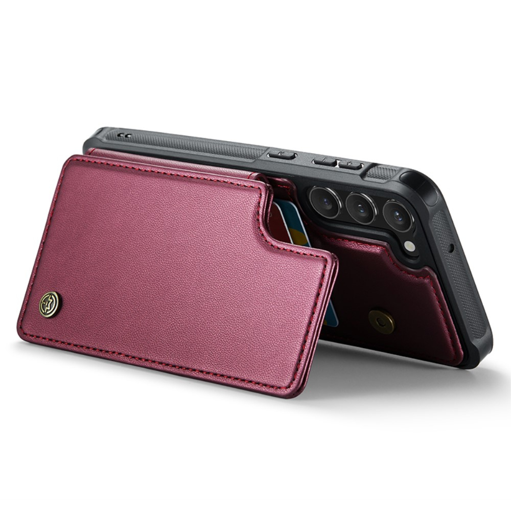 Samsung Galaxy S23 5G Leder Hülle mit Kartenfächern im Litchi Look   Kickstand (RFID Schutz) - Rot