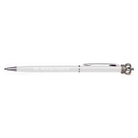 Macma Drehkugelschreiber aus Metall mit Krone, weiß