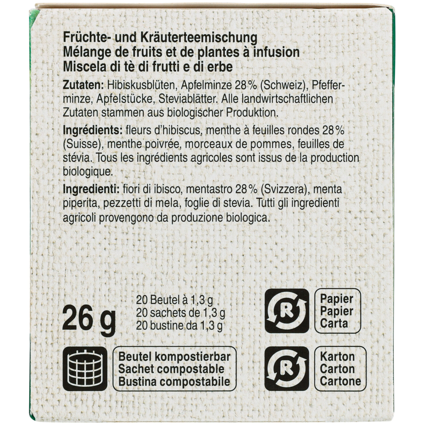 Naturaplan Bio Früchtetee mit Schweizer Apfelminze 20 Beutel