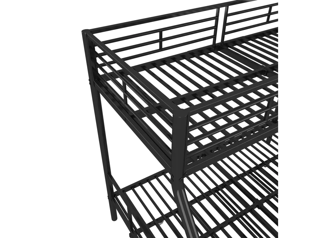 Lit superposé 90x200cm & 140x200cm - avec lit gigogne 90x190cm - cadre en fer - Noir