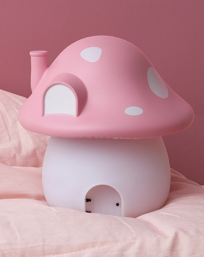 LED-Nachtlicht MUSHROOM HOUSE – FAIRIES in rosa/weiß