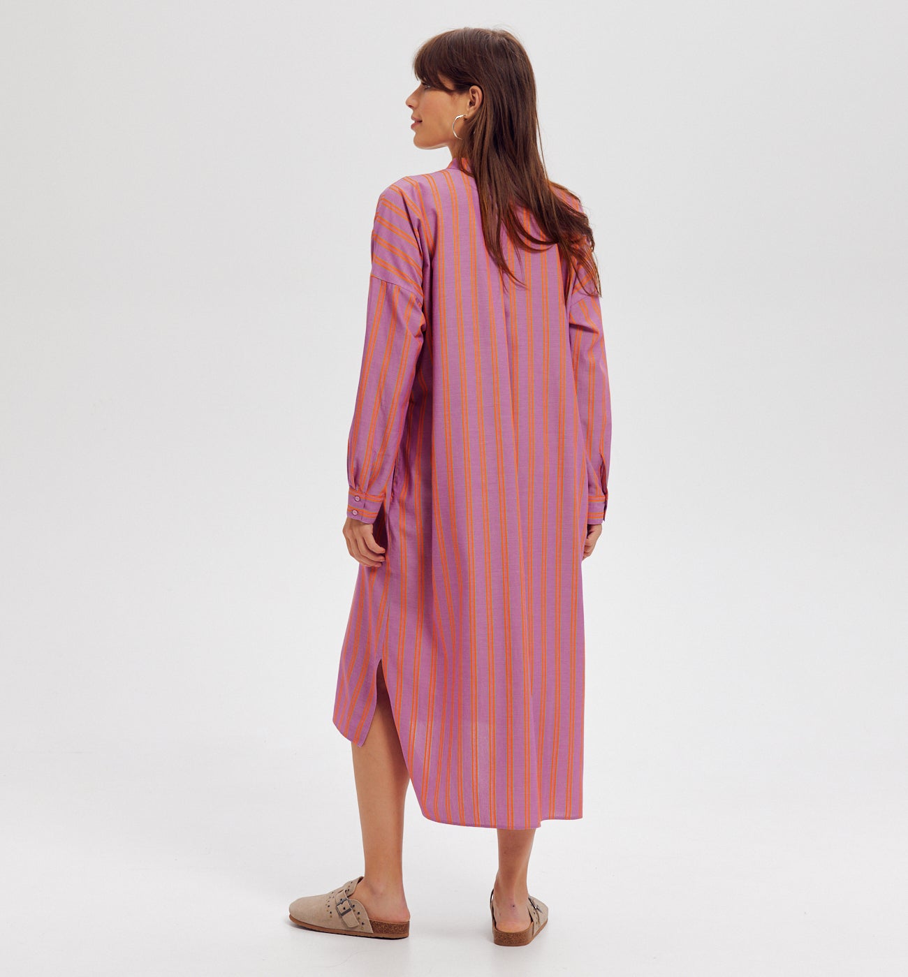Robe caftan rayée Femme - Carreaux gris foncé