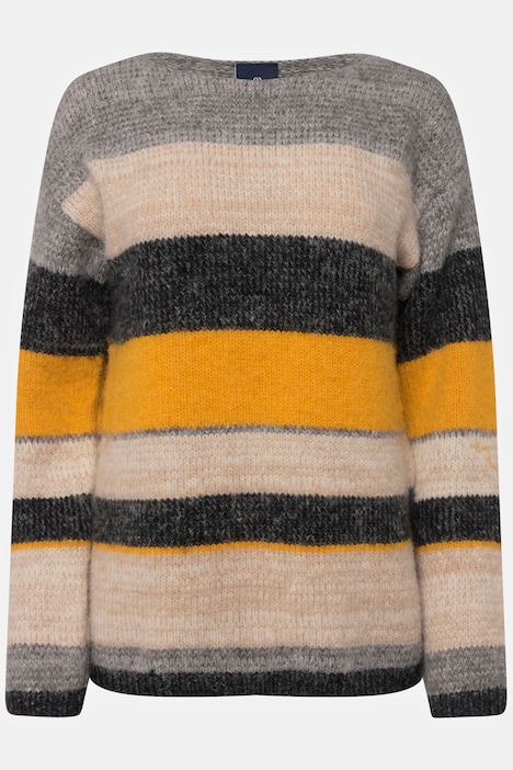 Pullover, Ringelstrick, Wollanteil, Rundhals, Langarm