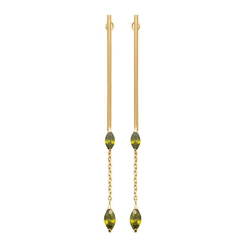 Boucles d'oreilles pendants avec oxyde de zirconium verts sous lobe Plaqué OR 750 3 microns