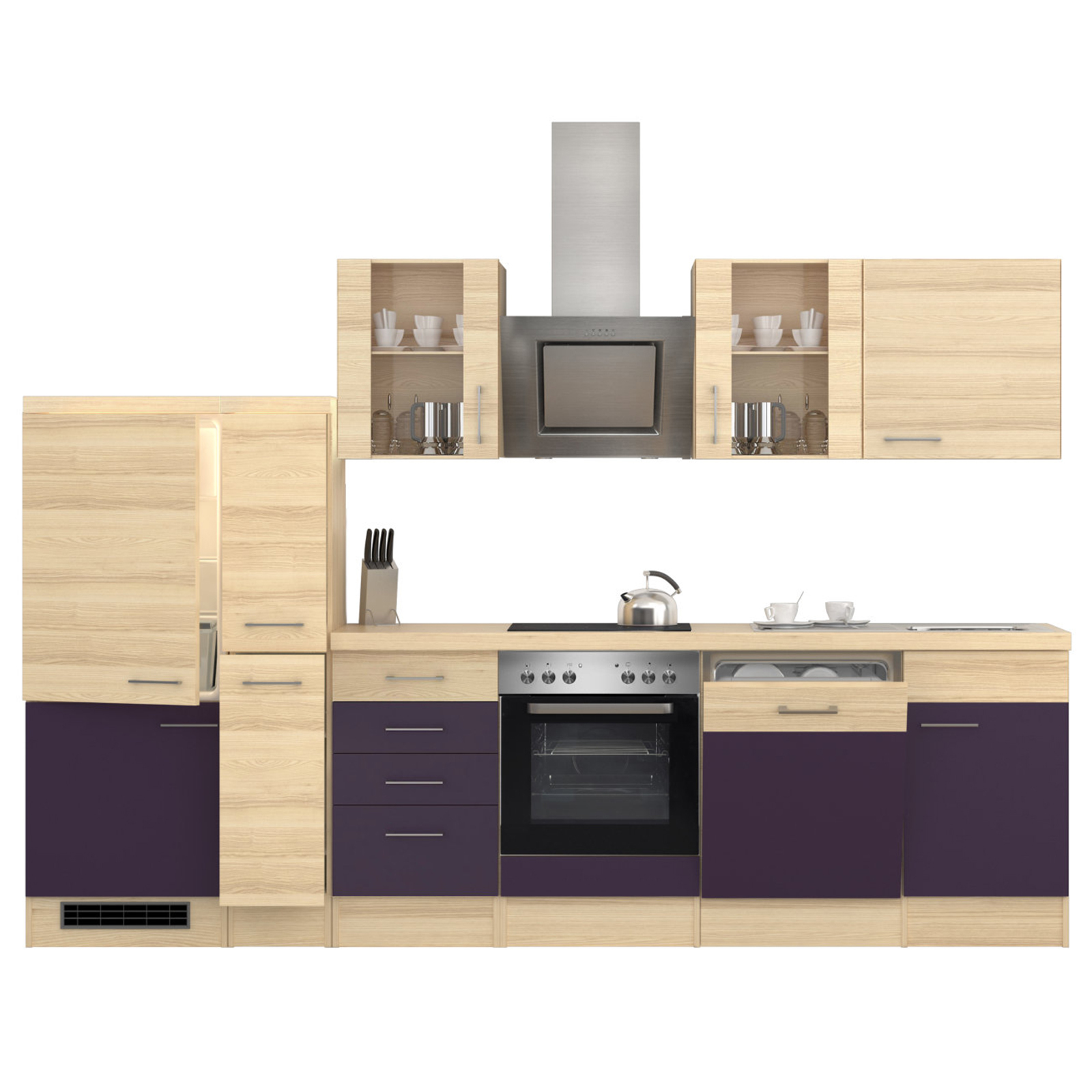 Küchenblock FOCUS - Akazie-Aubergine - mit E-Geräten - 310 cm