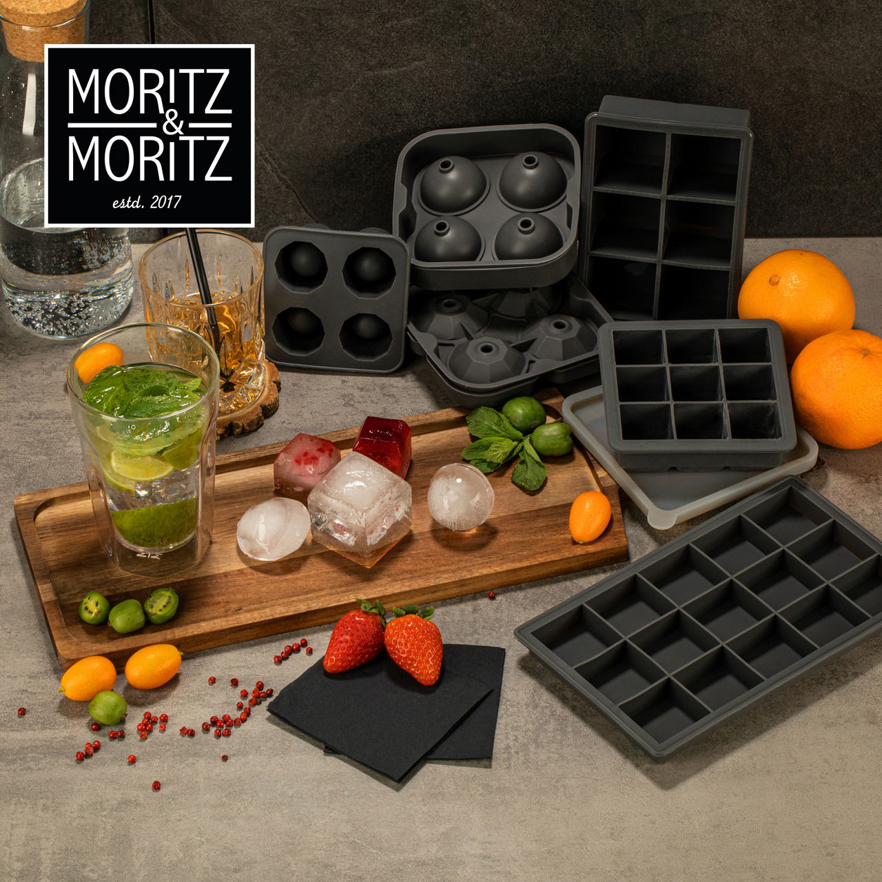 Moritz & Moritz Eiswürfelform 2er Set Cup inklusive 6 Untersetzer
