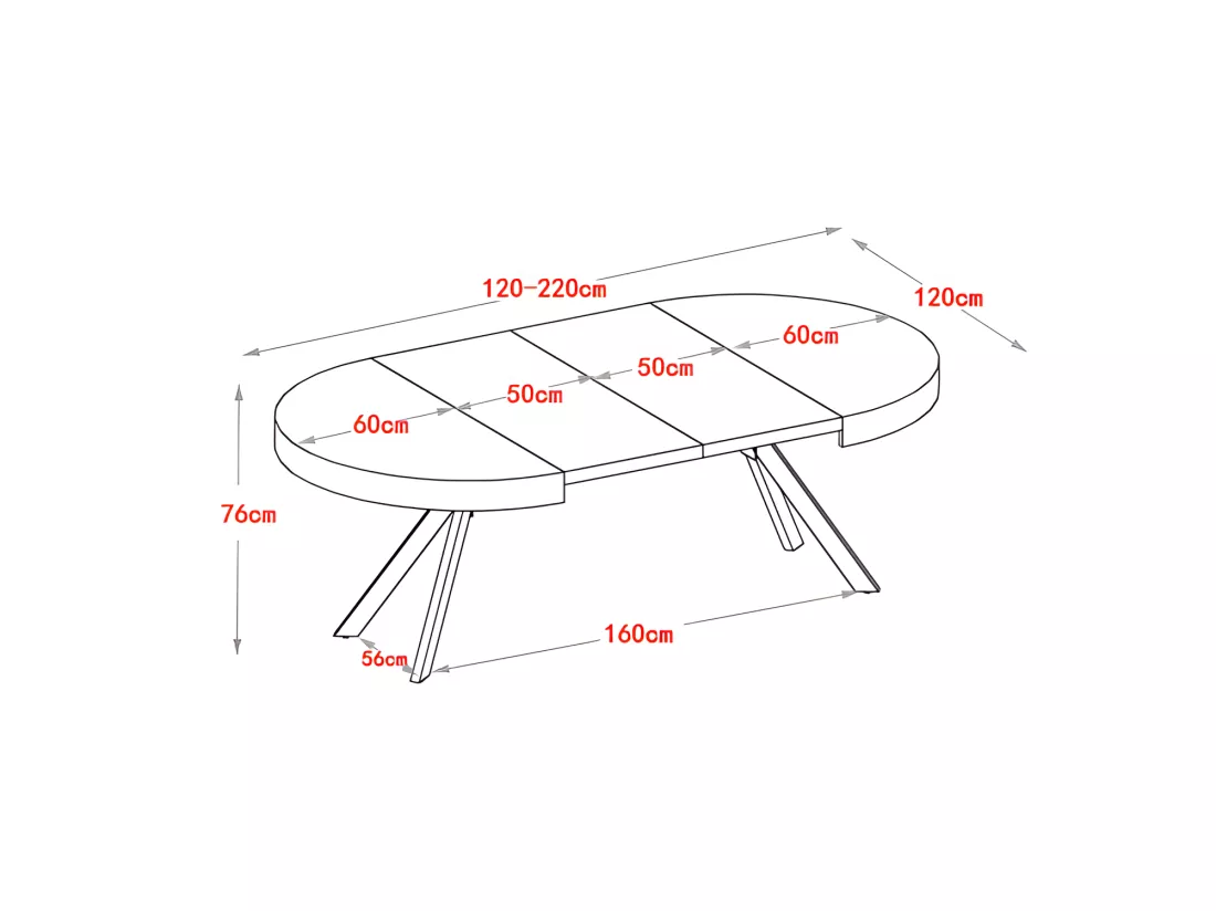 Table à manger extensible 4 à 8 personnes en MDF et acier - Naturel clair et noir - KOMONI