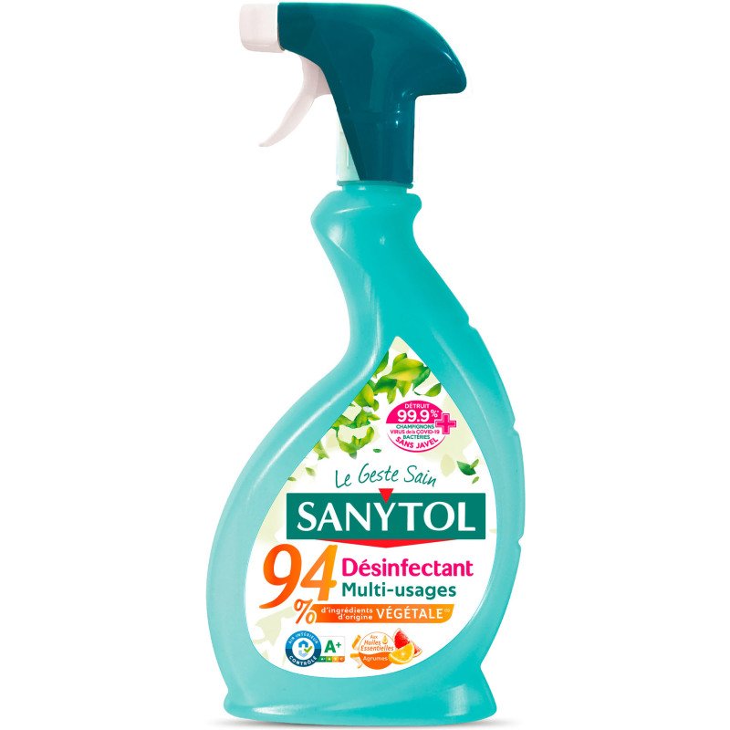Désinfectant nettoyant multi-usages Sanytol 94 % végétal, agrumes - Spray 500 ml