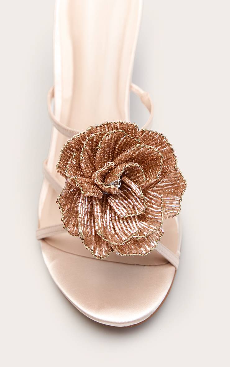 Rose Poudré Mule À Talon Chaton Ornée De Fleurs Perlées