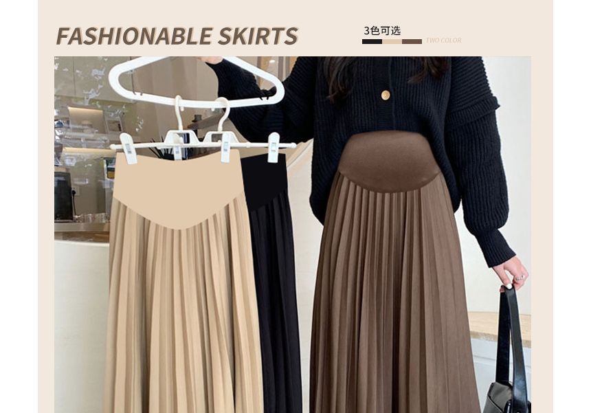 Levsayte - Maternity High Rise Plain Accordion Pleated Midi A-Line Skirt