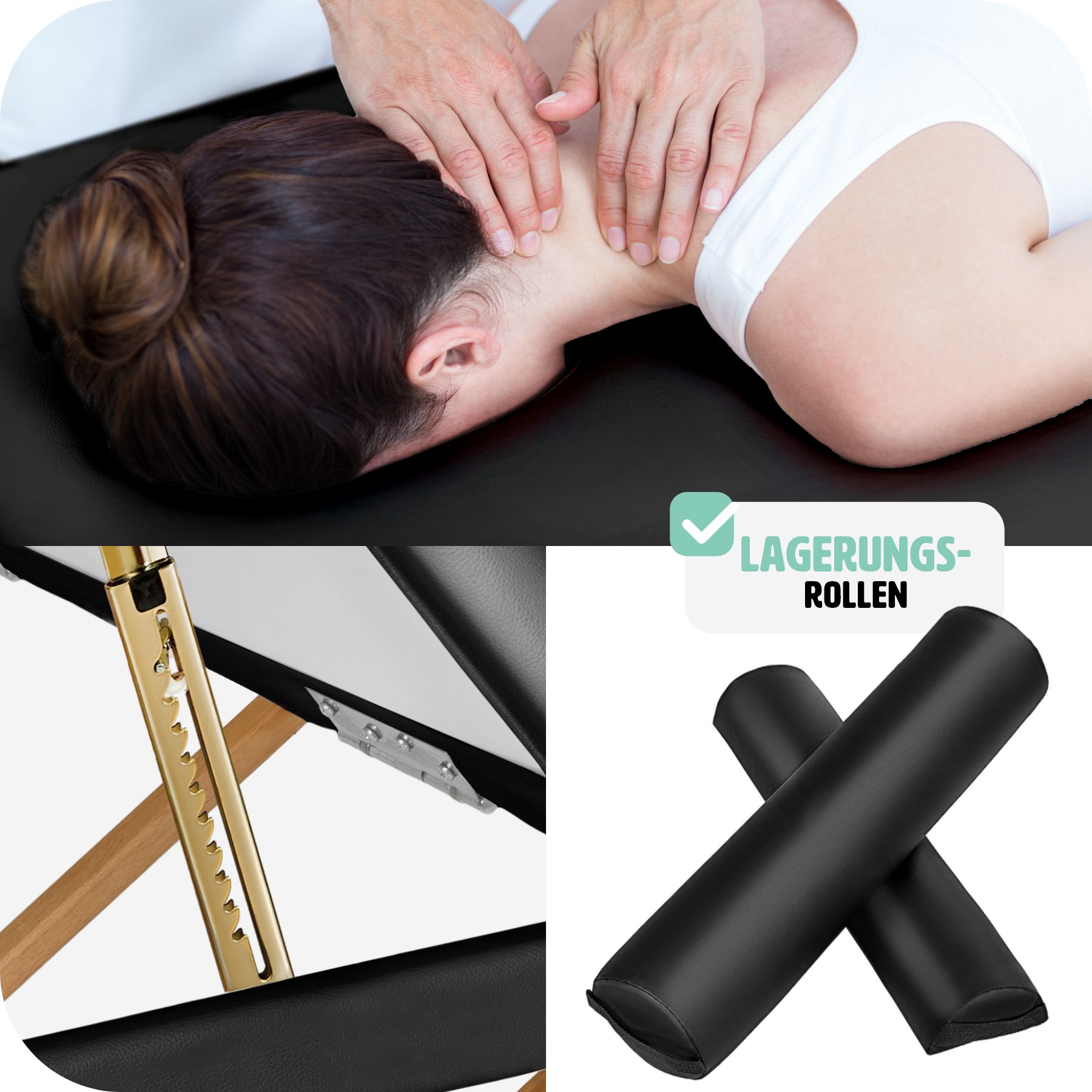 tectake® 3 Zonen Massageliege, inklusive Lagerungsrollen und Tragetasche, klappbar und höhenverstellbar, 230 x 104 x 62,5 - 85 cm