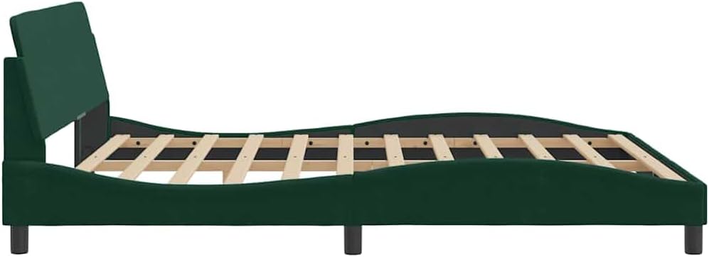 Dover Dark Green Velvet Queen Bed Frame, 180x200 cm, Metal & Solid Pine Wood Platform with Headboard, Sturdy Slats for Mattress Support, Elegant Wavy Design for Bedroom