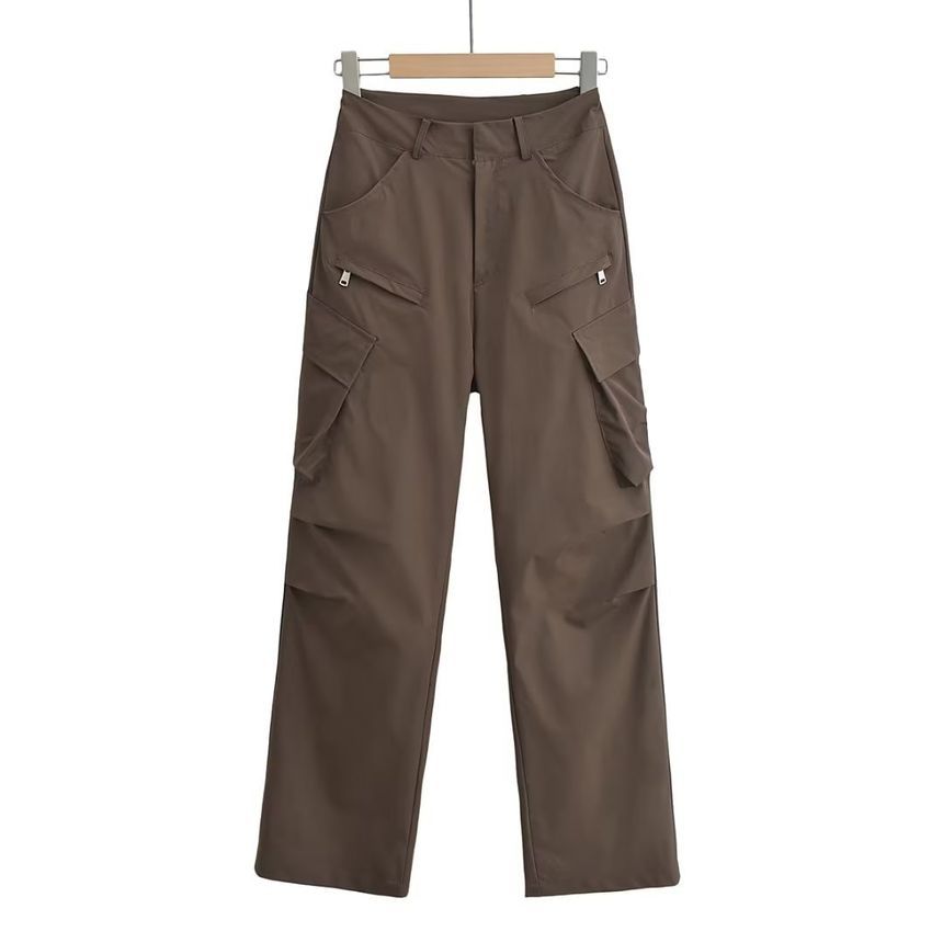 Osion - Hoge taille effen wijde cargobroek