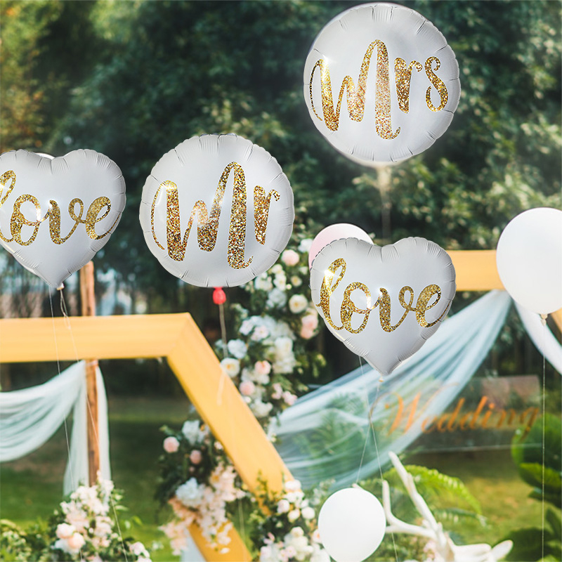 (2er Set) Ø44cm Party Ballons Hochzeits Folien Luftballons - Mr & Mrs