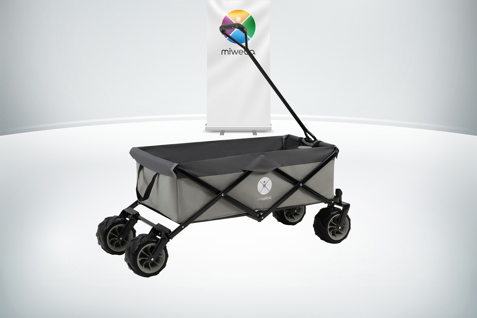 Miweba Bollerwagen MB-30, breite Reifen, faltbarer Bollerwagen mit Außentaschen, bis 120kg belastbar (Hellgrau/Dunkelgrau)