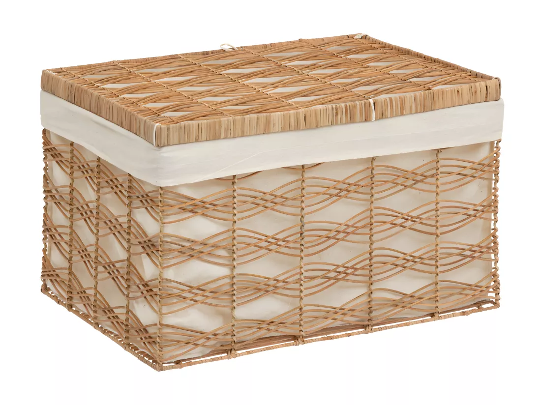 Set de 3 Malles de rangement en Fer et Rotin L 59 L 55 et L 50 cm