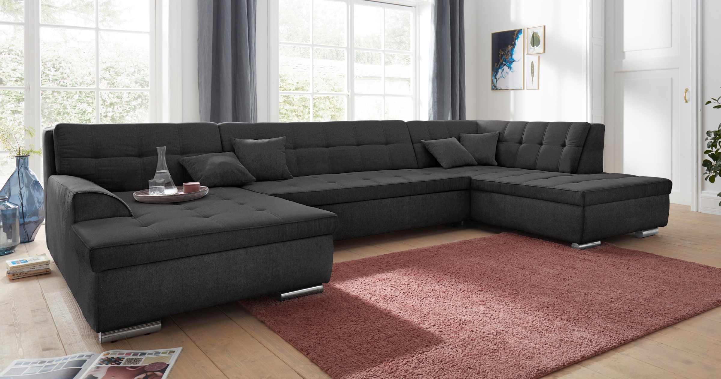 DOMO collection Wohnlandschaft »Aversa U-Form« wahlweise mit Bettfunktion, frei im Raum stellbar