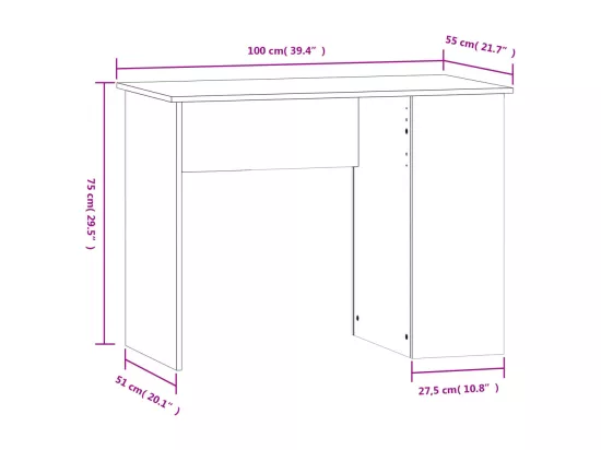 Bureau sonoma gris 100x55x75 cm bois d'ingénierie