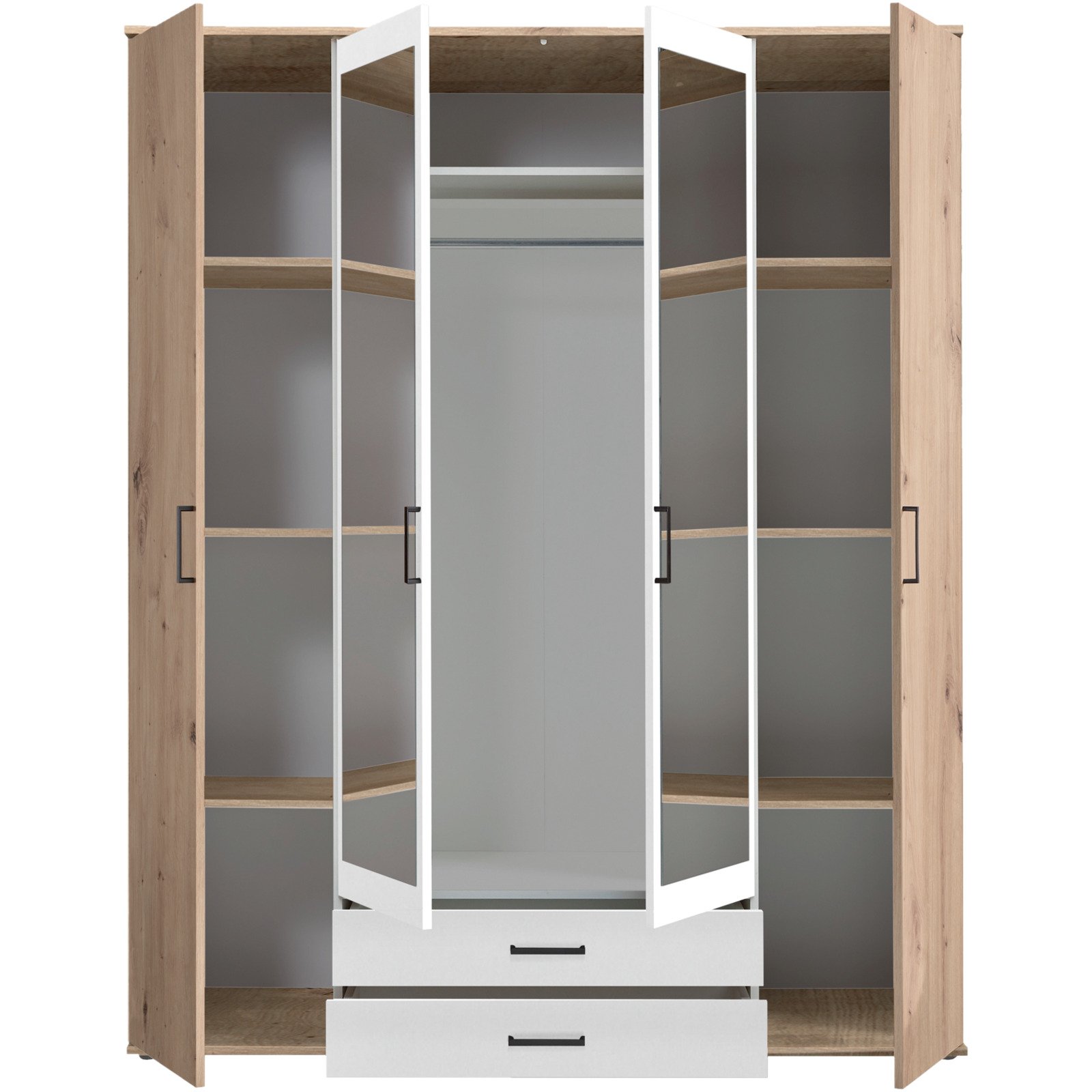 Drehtürenschrank Chicago Melamin Dekor Artisan/Weiss 160 x 97 x 54 cm, mit Spiegel