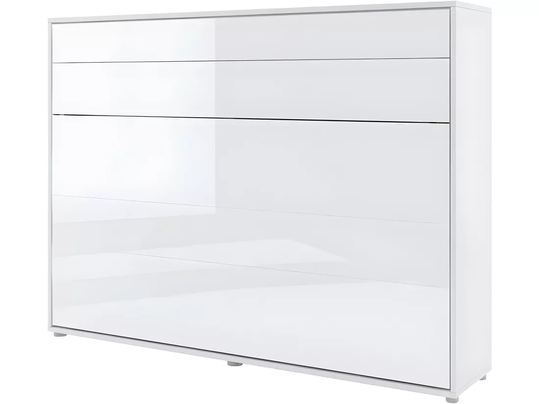 Lenart Armoire Lit escamotable Horizontal 140x200 cm Blanc brillant Lit Rabattable Lit Mural
