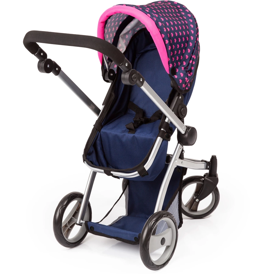bayer Design Kombi-Puppenwagen Mega Set, blau mit Herzen und Einhorn