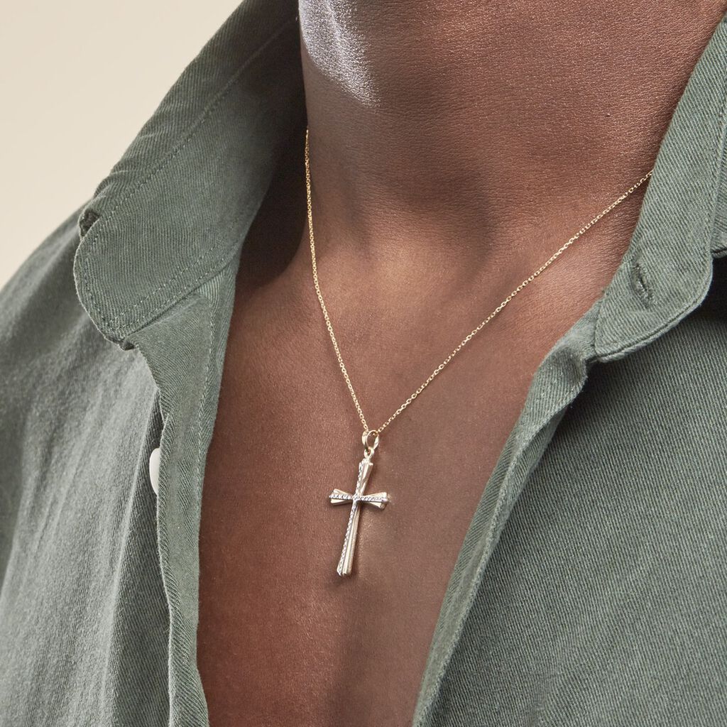 Pendentif Benny Croix Ciselee Or Bicolore
