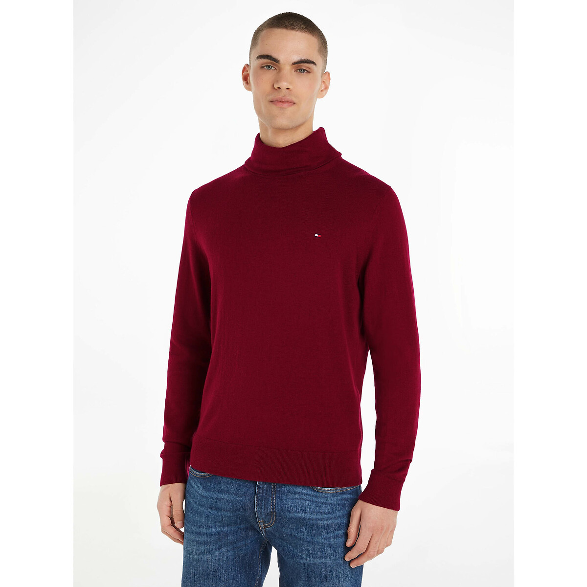 TOMMY HILFIGER<br>Suéter de gola alta em algodão pima e cashmere