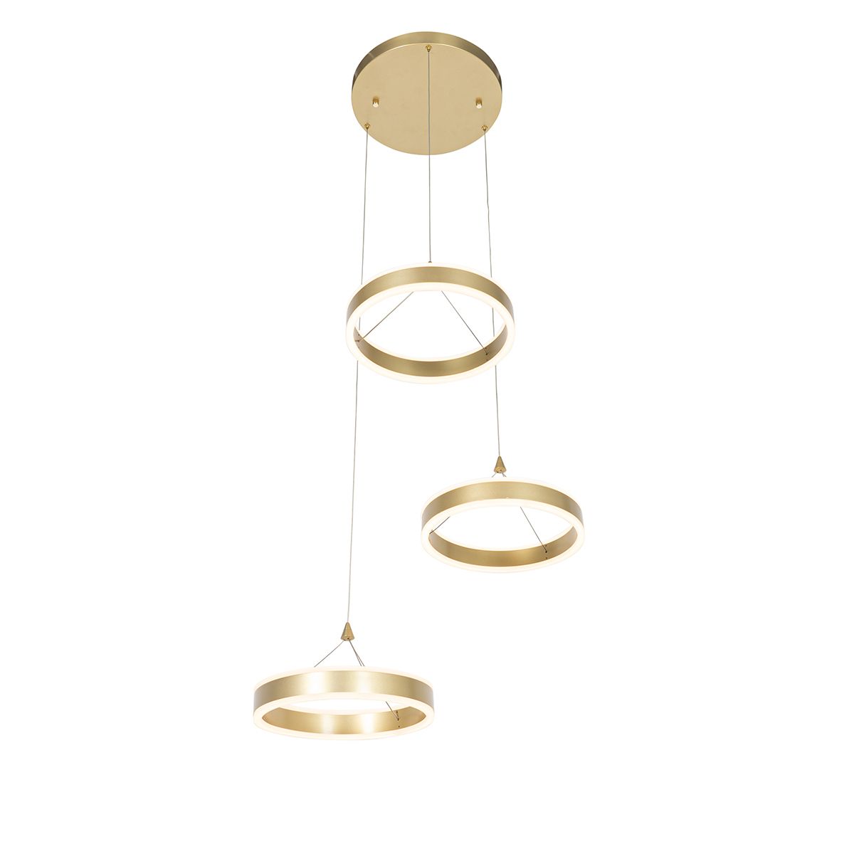 Hanglamp messing rond incl. LED 3-staps dimbaar 3-lichts - Lyani