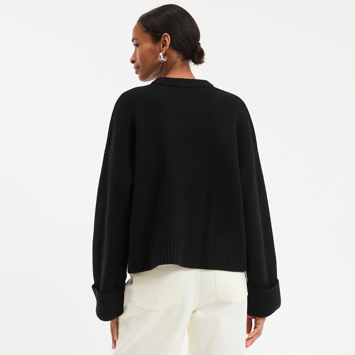 COLEÇÕES LA REDOUTE<br>Suéter de lã, gola redonda, tricô grosso