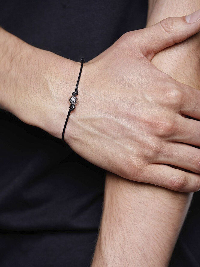 Nialaya Men's String Bracelet with Silver and Black Black