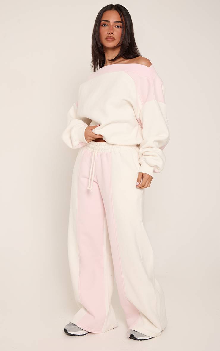 Rose Bébé Jogging Petite Taille À Jambes Larges Avec Bandes Contrastées Et Taille À Cordon