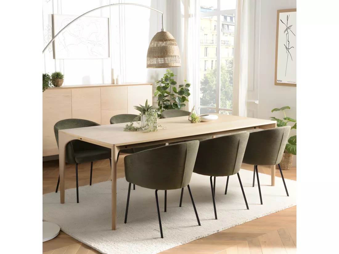 MADISON - Table à manger rect. 220x100cm naturelle pieds chêne massif