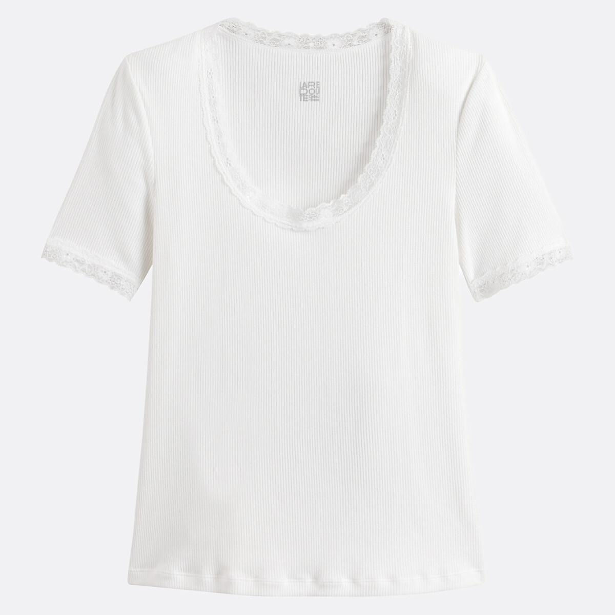 COLEÇÃO LA REDOUTE<br>Camiseta com gola redonda e detalhe em renda, mangas curtas