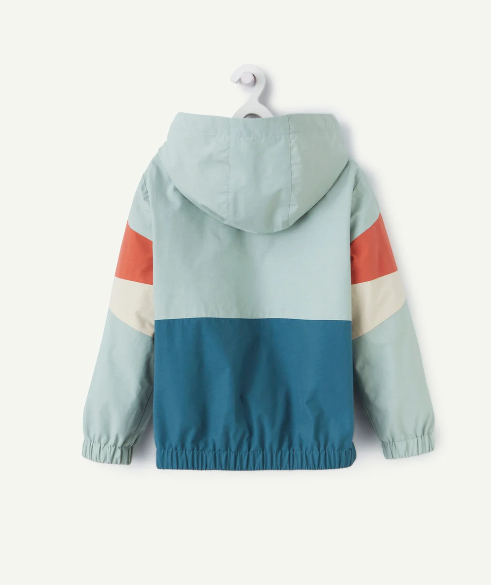 blouson à capuche garçon vert orange et écru avec patch