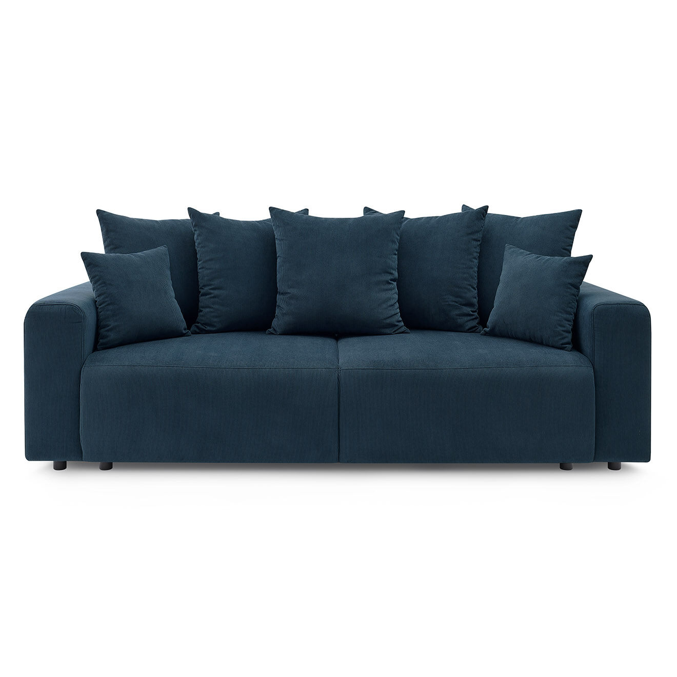 Bobochic Canapé droit fixe 3 places envy velours côtelé bleu foncé - 240x100x95 cm
